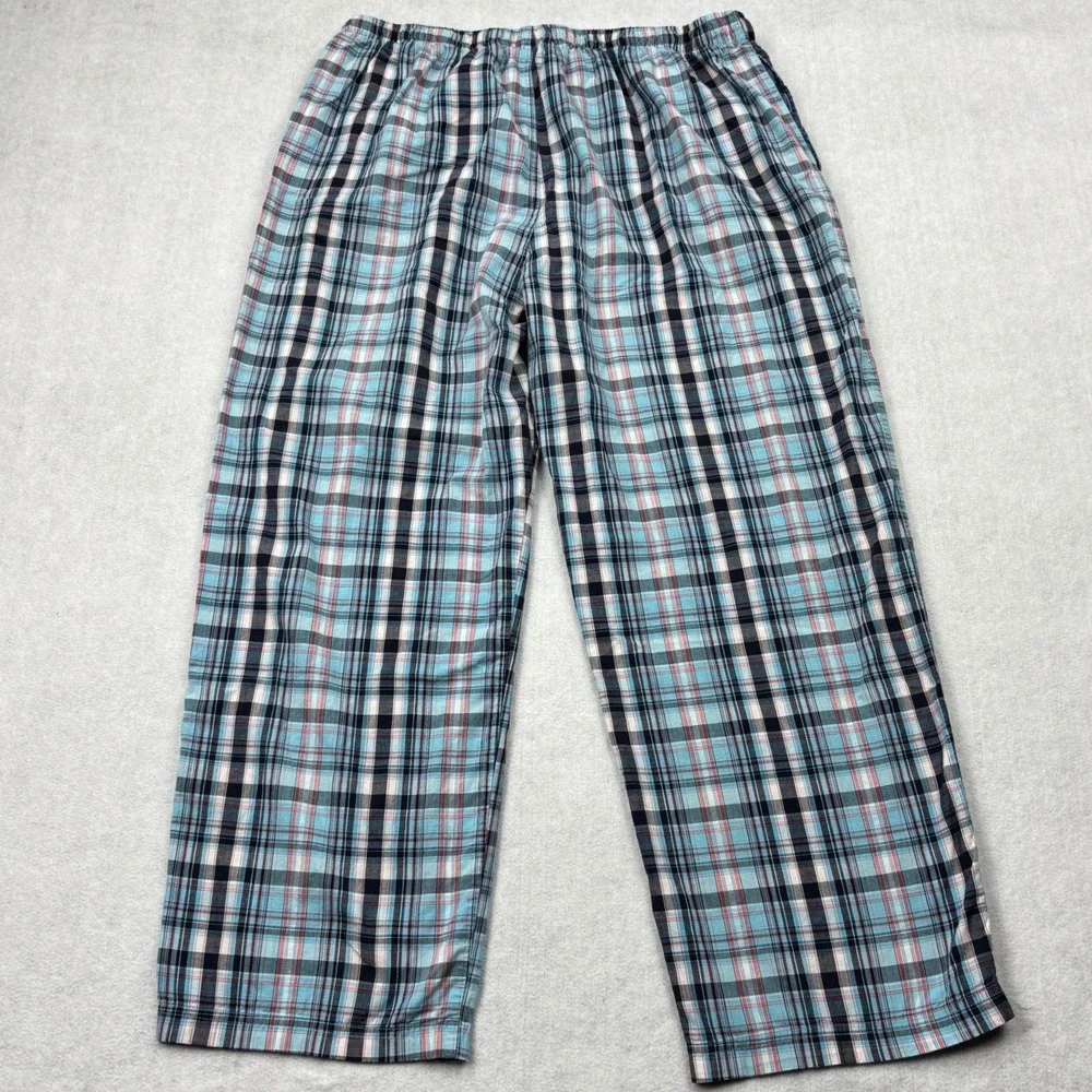 Tommy Bahama Pants Mens Large Blue Pink Plaid Cotton Pajama Sleep Lounge Pants L